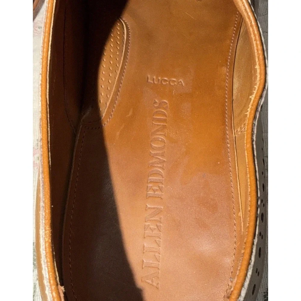 Allen Edmonds Lucca Walnut Leather Brogue Slip On Loafers Mens 11.5 D Italy